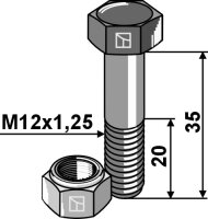 Schraube mit Sicherungsmutter M12x125x35 12.9