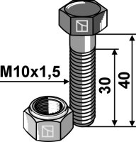 Schraube mit Sicherungsmutter M10x15x40 10.9