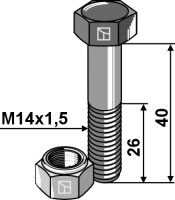 Schraube mit Sicherungsmutter M14x15x40 12.9