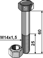 Schraube mit Sicherungsmutter M14x15x60 12.9
