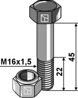 Schraube mit Sicherungsmutter M16x15x45 12.9