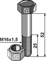 Schraube mit Sicherungsmutter M16x15x52 12.9