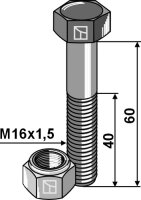 Schraube mit Sicherungsmutter M16x15x60 12.9