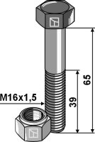 Schraube mit Sicherungsmutter M16x15x65 12.9