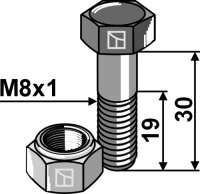 Schraube mit Sicherungsmutter M8x1x30 10.9