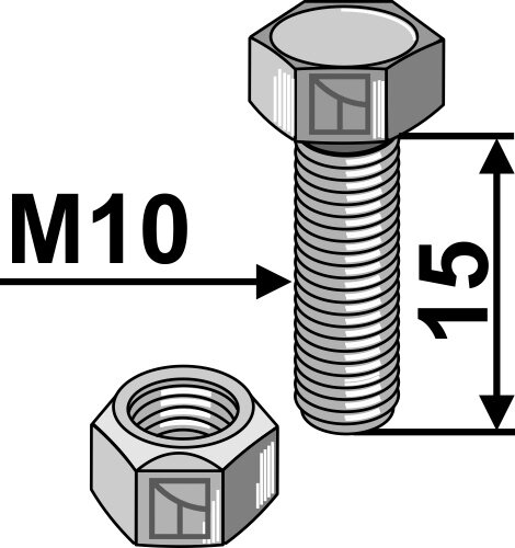 Schraube mit Sicherungsmutter M10x15 10.9 Passend für Mulag