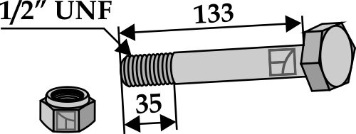 Schraube mit Sicherungsmutter 1/2UNF Passend für Bomford 03.675.26