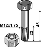 Schraube mit Sicherungsmutter M12x175 10.9 Passend...
