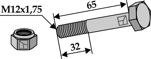 Schraube mit Sicherungsmutter M12x175 10.9 Passend für Ferri Turner