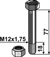 Schraube mit Sicherungsmutter M12x175 10.9