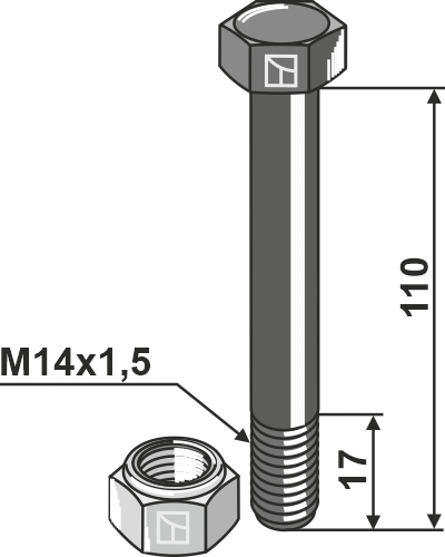 Schraube mit Sicherungsmutter M14x15 10.9 Passend für GreenTec 9040170