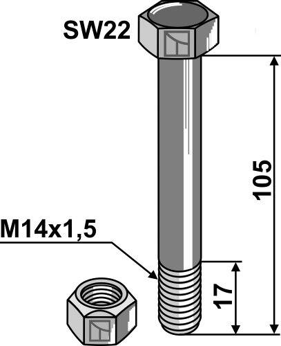 Schraube mit Quetschmutter M 14 x 15 10.9 Passend für Spearhead Müthing Bomford