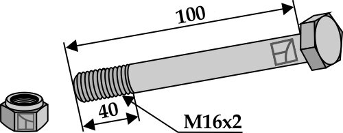 Schraube mit Sicherungsmutter M16 x 2 10.9 Passend für Kverneland Votex Agricom
