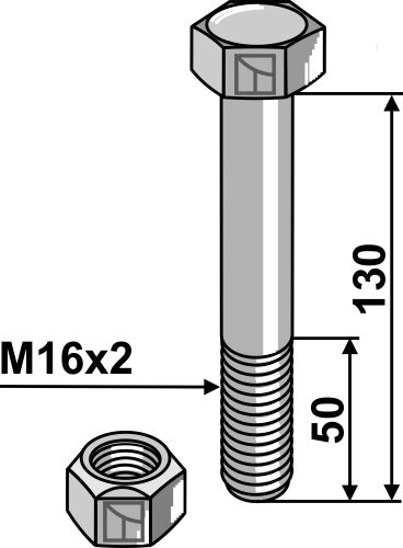 Schraube M16 x2x 130- 10.9 Passend für Kuhn Strom Bednar Votex 80061664 KM000104