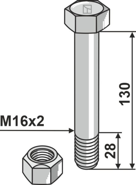 Schraube mit Sicherungsmutter M16 x 2 10.9