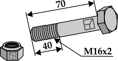 Schraube mit Sicherungsmutter M16 x 2 10.9 Passend für HMF