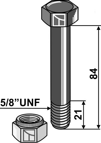 Schraube mit Sicherungsmutter 5/8UNF Passend für Mc Connel Twose Bomford