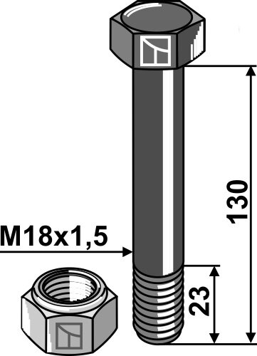 Schraube mit Sicherungsmutter M18x15 10.9