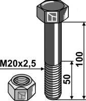 Schraube mit Sicherungsmutter M20 x 25 10.9 Passend...