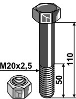 Schraube mit Sicherungsmutter M20 x 25 10.9 Passend...