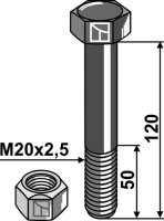 Schraube mit Sicherungsmutter M20 x 25 10.9 Passend...