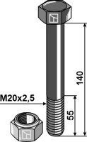 Schraube mit Sicherungsmutter M20 x 25 10.9 Passend...