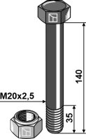 Schraube mit Sicherungsmutter M20 x 25 10.9