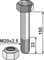 Schraube mit Sicherungsmutter M20 x 25 10.9 Passend...