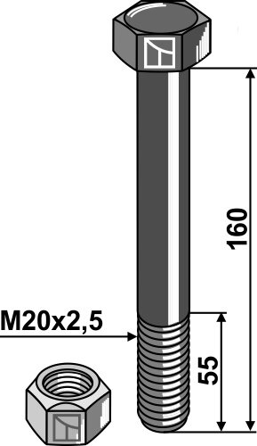 Schraube mit Sicherungsmutter M20 x 25 10.9