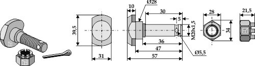 Messerschraube mit Kronenmutter M 20 x 35 12.9 Passend für Schmidt