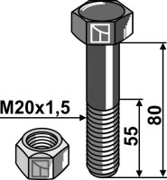 Schraube mit Sicherungsmutter M20 x 15 10.9 Passend...