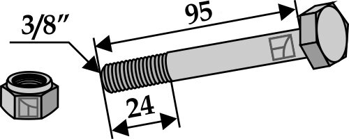 Schraube mit Sicherungsmutter 3/8UNF Passend für Bomford