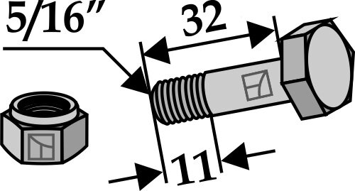 Schraube mit Sicherungsmutter 5/16UNF Passend für Bomford 03.675.22
