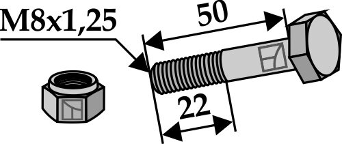 Schraube mit Sicherungsmutter M8x125 Passend für Rousseau Bomford