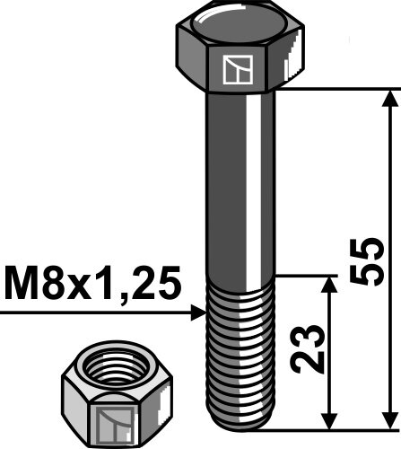 Schraube mit Sicherungsmutter M8 x 125 8.8 Passend für Agrimaster