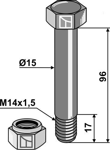 Schraube mit Sicherungsmutter M14x15 10.9 Passend für Berti Bomford