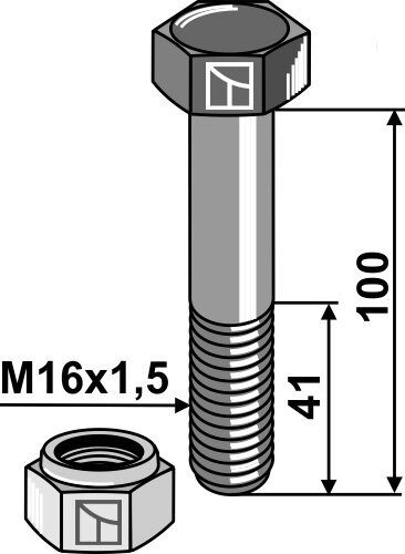 Schraube mit Sicherungsmutter M16x15 10.9 Passend für Orsi