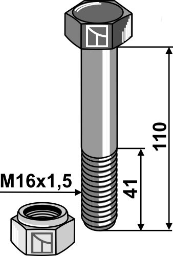 Schraube mit Sicherungsmutter M16x15 10.9 Passend für Kverneland Orsi MA0000163