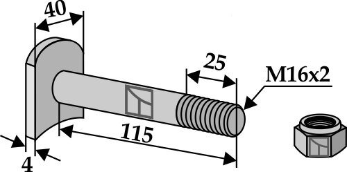 Schraube M 16 x 2 8.8 mit Sicherungsmutter Passend für Humus