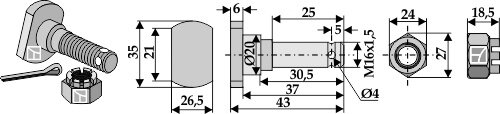 Messerschraube M 16 x 15 mit Kronenmutter Passend für Humus 32592451