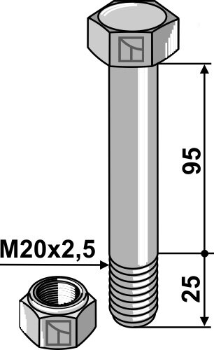 Schraube mit Sicherungsmutter M20 x 25 10.9 Passend für Sauerburger 10456