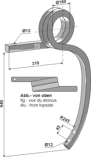Gedrehte Schwergrubberstiel links Passend für Kverneland KW251802